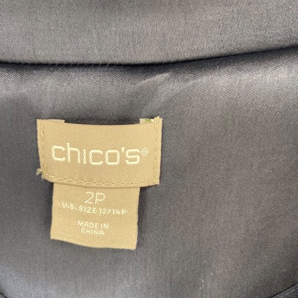 Chicos Jacket Womens 2 US Large Petite Navy Satin Double Breasted Washer Pocket - Picture 6 of 10